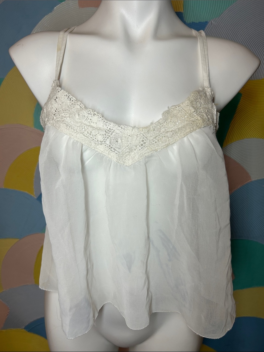 Hollister Ivory Lace Trim Sheer Camisole sz S